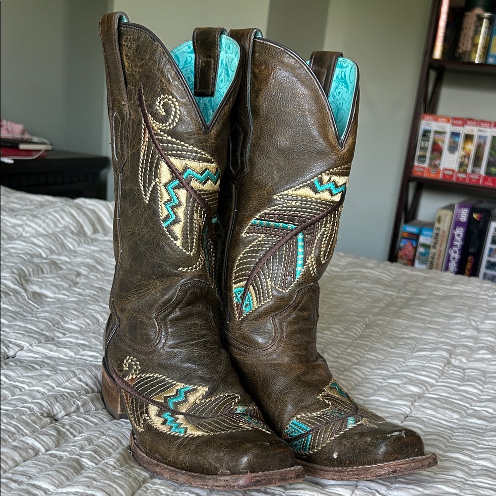 Corral Brown and Turquoise Western Cowboy Boots
